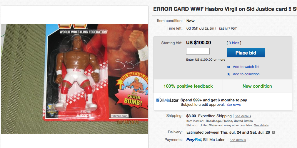 WWF Hasbro Sid Justice Virgil figure error card eBay auction listing